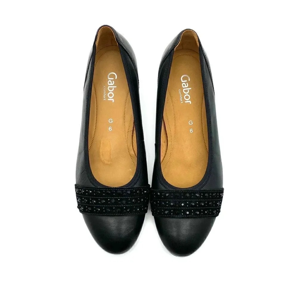 GABOR NWOT Black LEATHER FLAT SHOES